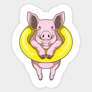 Pig Swimming Lifebuoy Sticker